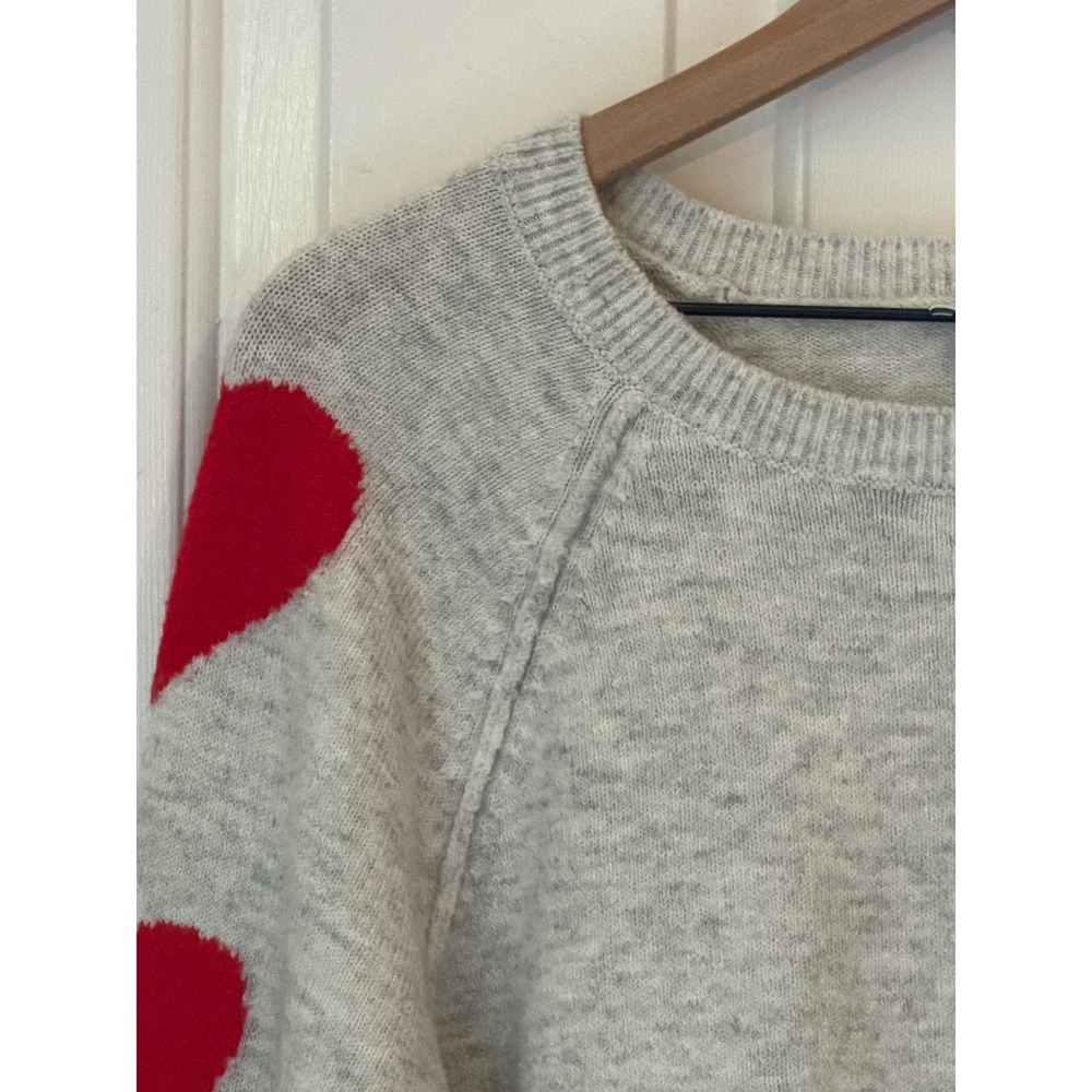 CeCe | Heart Print Raglan Sweater Medium Gray Valentine's Crewneck Pullover - Picture 4 of 11